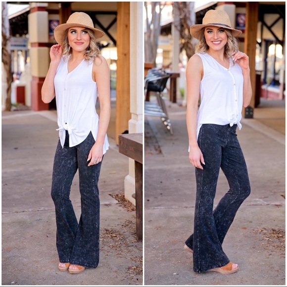 ✨LAST ONE✨Black Mineral Wash Flare Pants - Picture 2 of 4